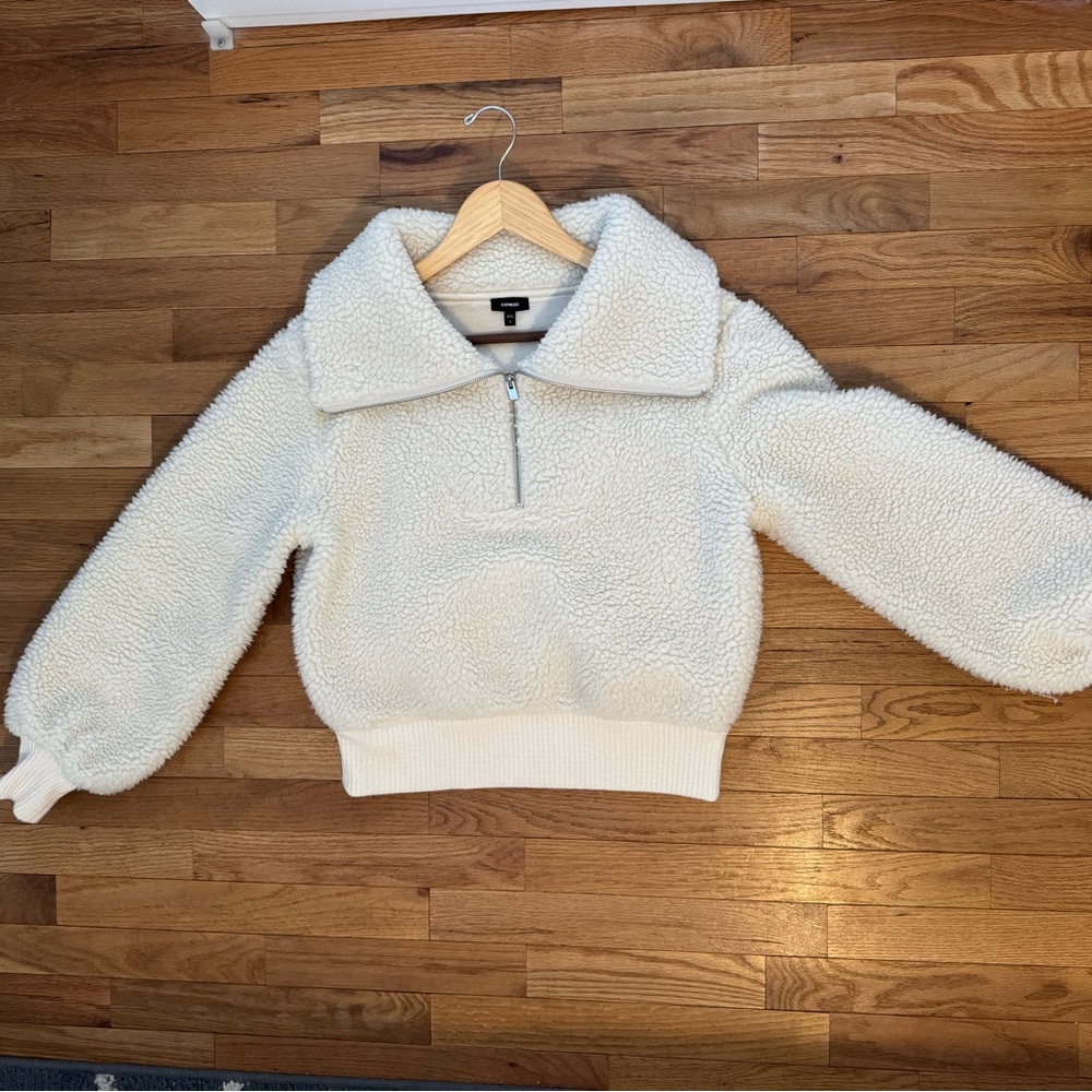 Express Cream Sherpa Half-Zip Pullover Sweater